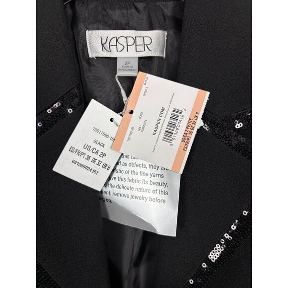 Kasper Women's Petite Sequin Tipped Open-Front Blazer Size 2P Black NWT's - Picture 6 of 8